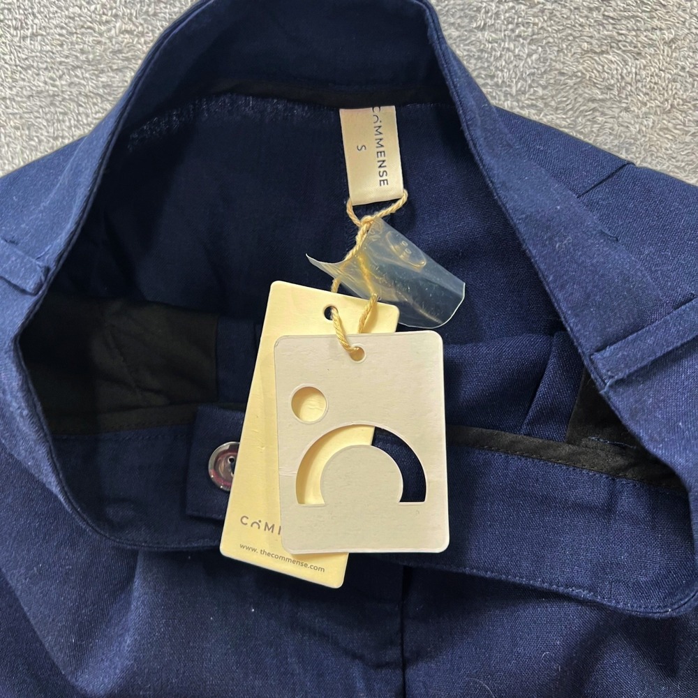 Commense Linen Blend Shorts S Small Navy Blue Pleated High Waisted High Rise New - Picture 5 of 9